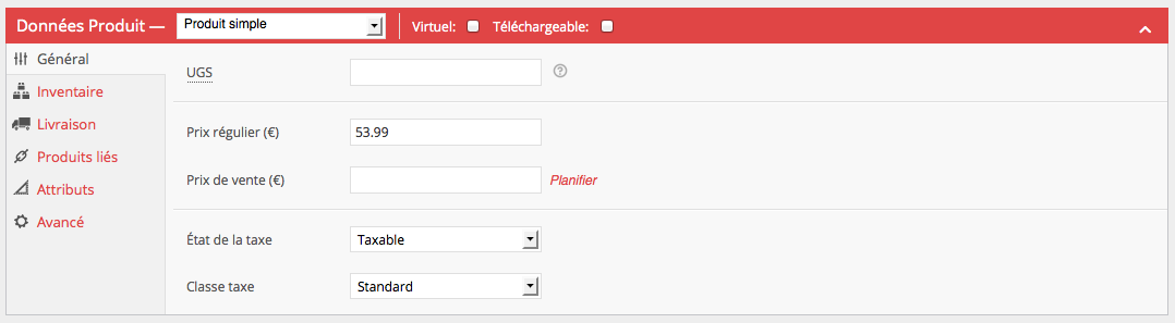 données produit woocommerce