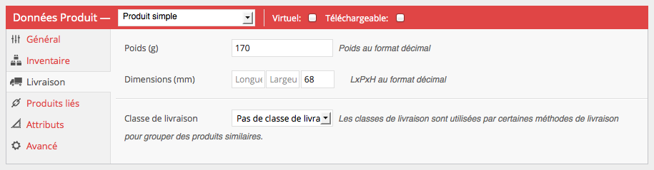 Livraison et classe de livraison