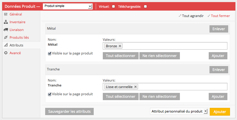 les attributs d'un produit