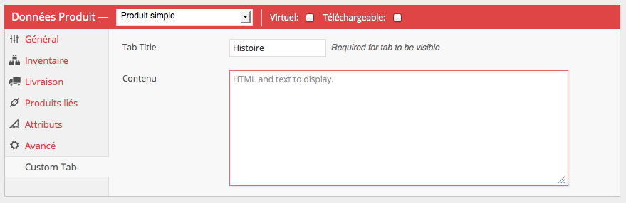 Custom tab woocommerce